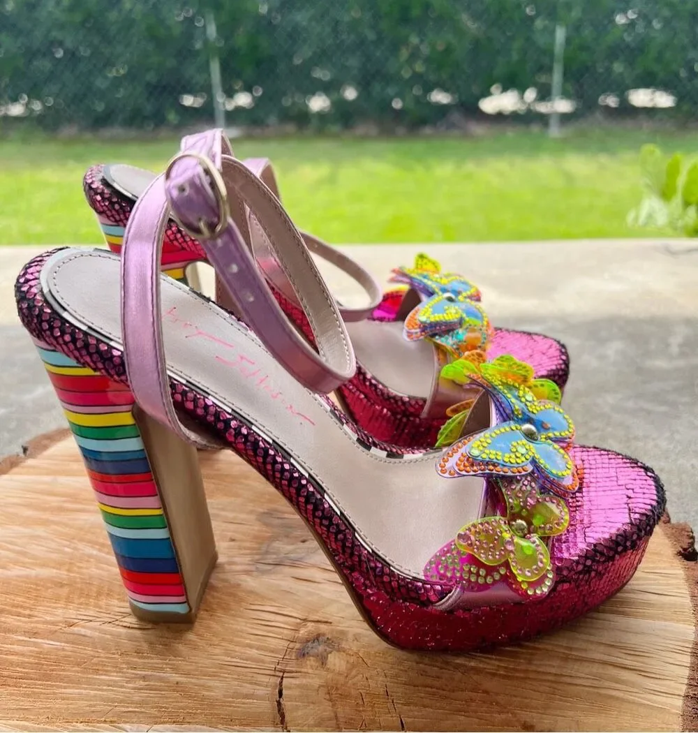 Betsey Johnson Noemi Butterfly Platform Sandals Magenta Metallic Size 6.5